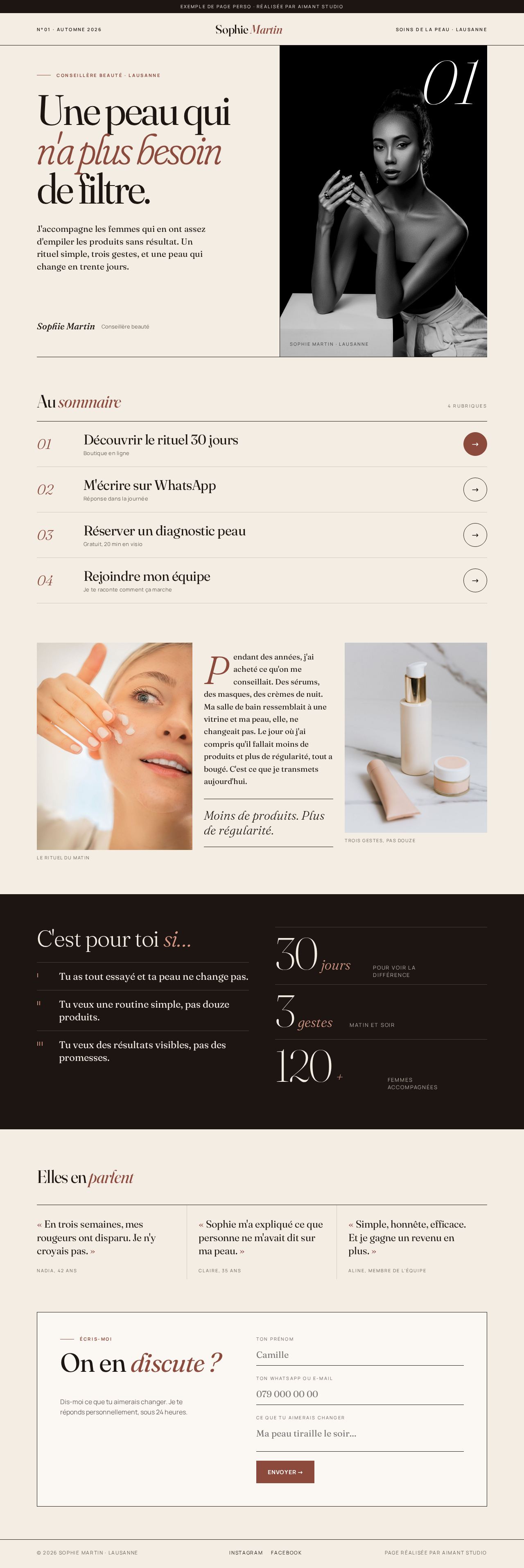 Page perso Aimant Studio, habillage éditorial